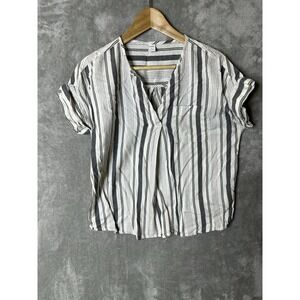 Old Navy Shirt Women's Small Short Sleeve Striped Pocket Beach Coastal